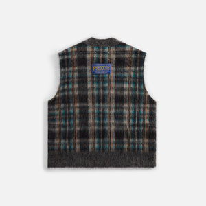 Margiela Gilet Gauge 7 Brushed Check Vest - Walnut Orange / Petrol Black