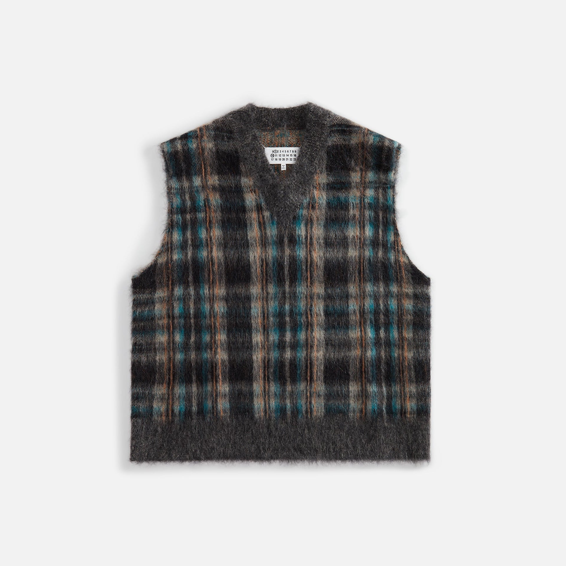 Margiela Gilet Gauge 7 Brushed Check Vest - Walnut Orange / Petrol Black