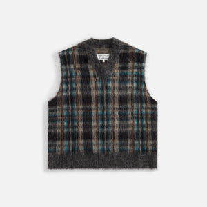 Margiela Gilet Gauge 7 Brushed Check Vest - Walnut Orange / Petrol Black