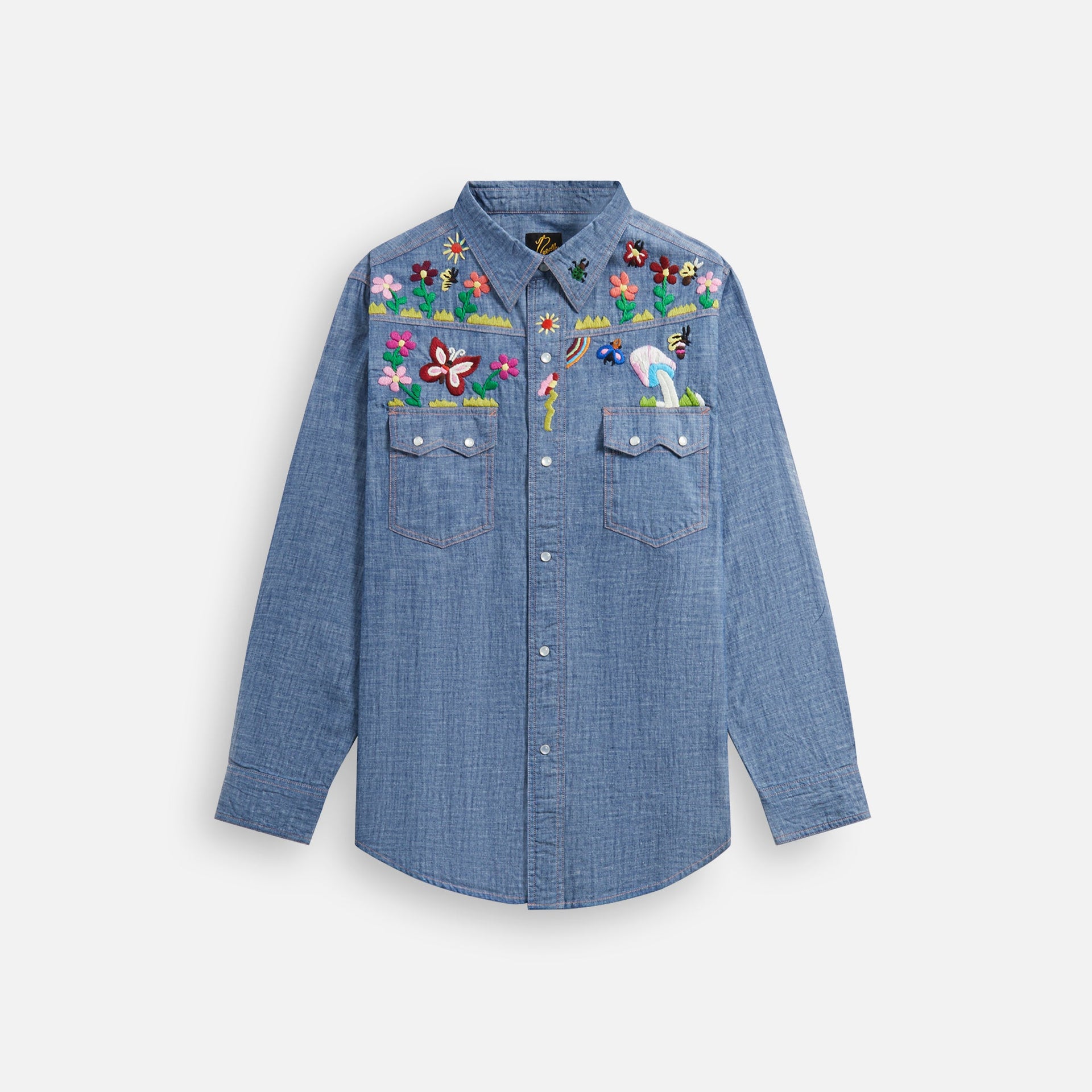 Needles Western Shirt - Cotton Chambray / India Embroidery Blue