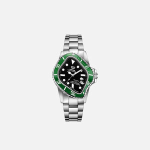 LAARVEE Silver Precision Steel - Green Bezel & Black Dial