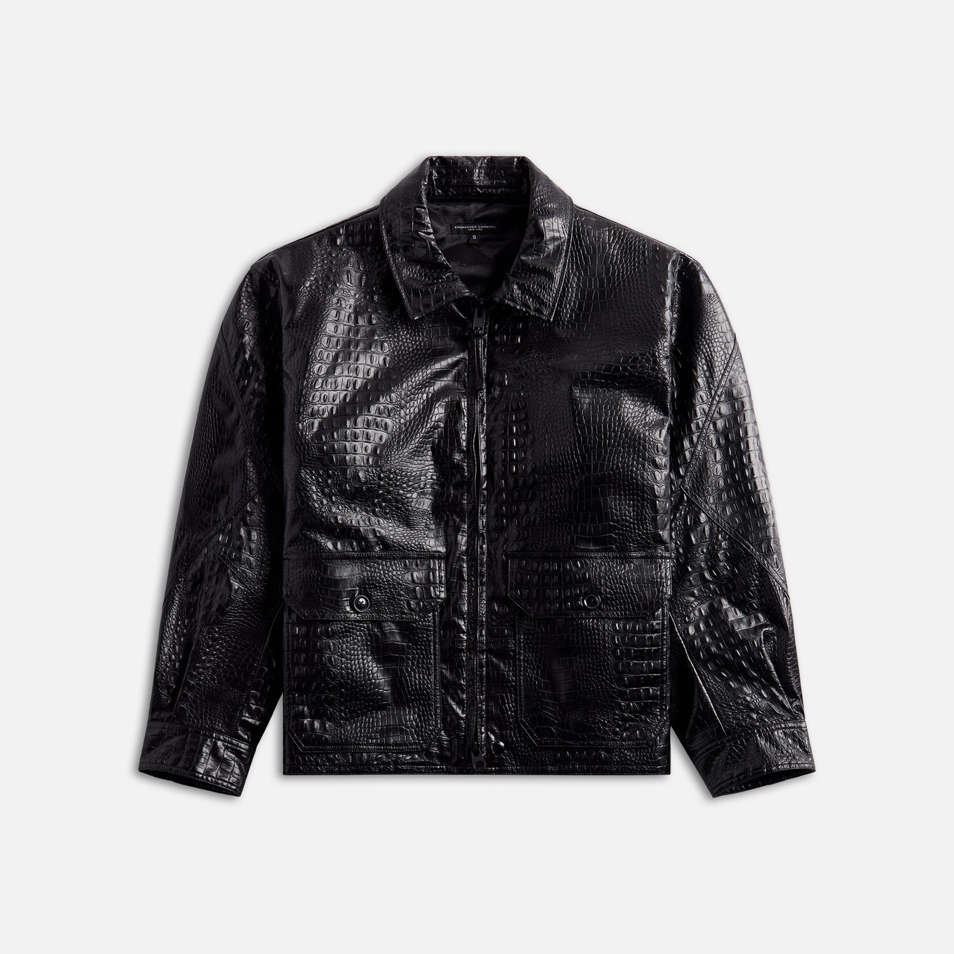 Engineered Garments G8 Jacket Black Alligator Embossed Fake Leather - Black