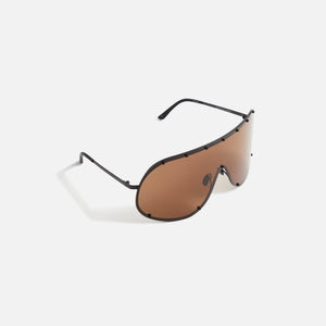 Rick Owens Shield Sunglasses - Black Temple / Brown Lens