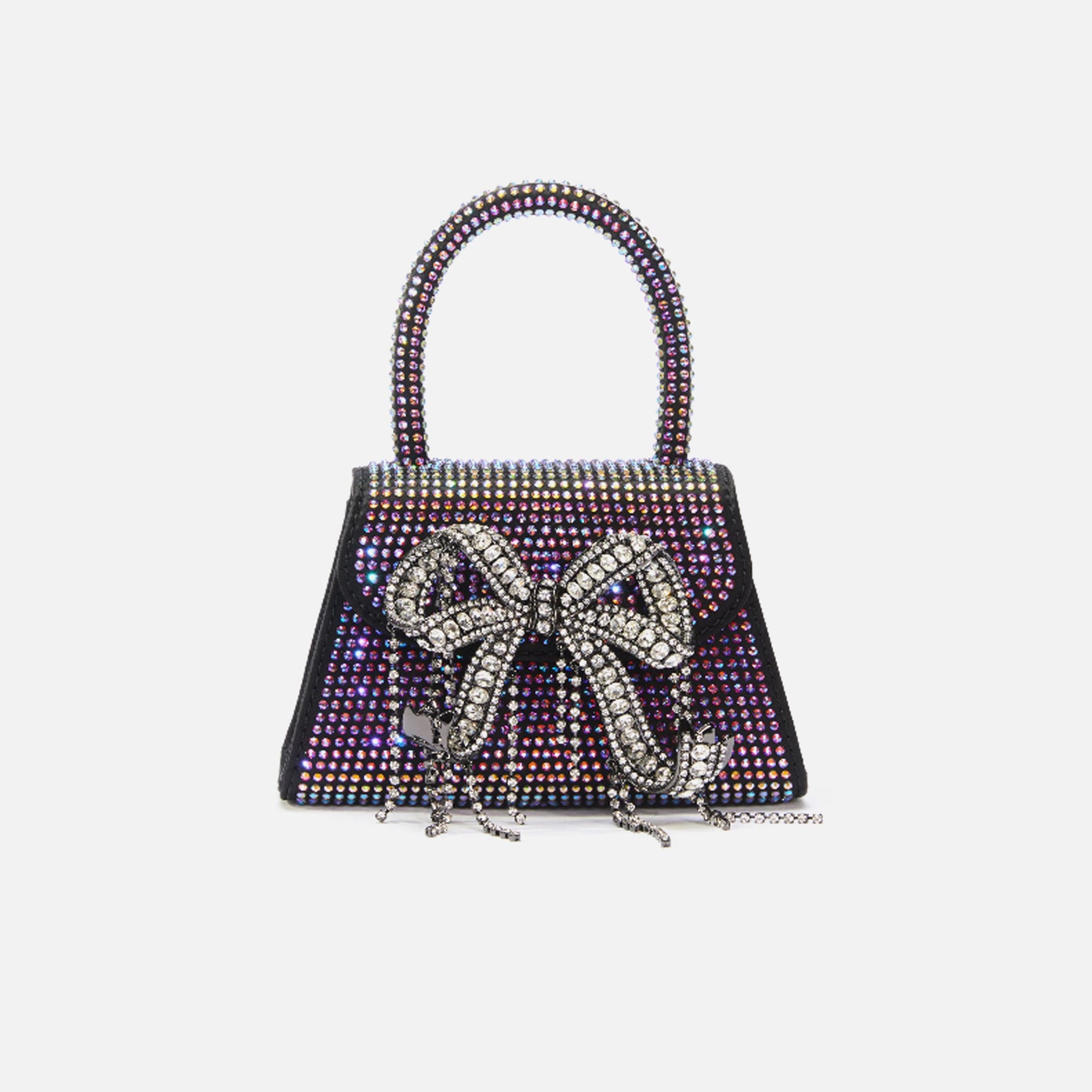 Self-Portrait Satin Rhinestone Micro Bow Bag - Black Multi