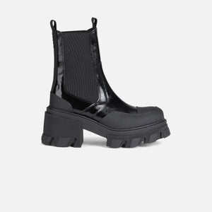 Ganni Cleated Heeled Mid Chelsea Boot - Naplack Black