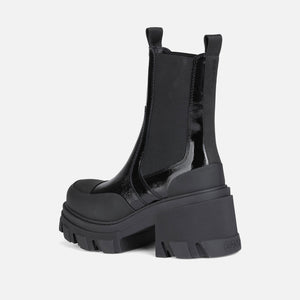 Ganni Cleated Heeled Mid Chelsea Boot - Naplack Black