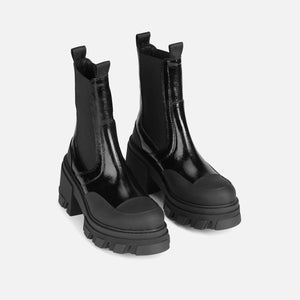 Ganni Cleated Heeled Mid Chelsea Boot - Naplack Black