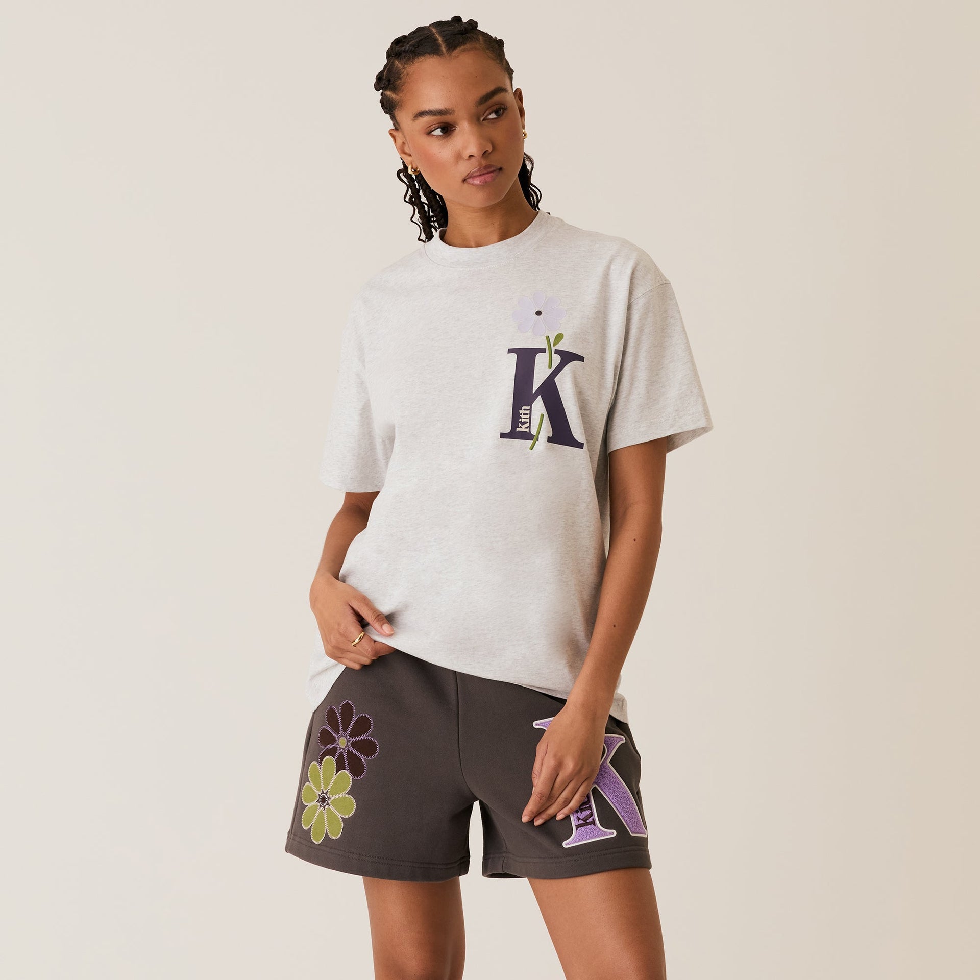 Kith Women Flocked Bouquet Vintage Tee - Light Heather Grey