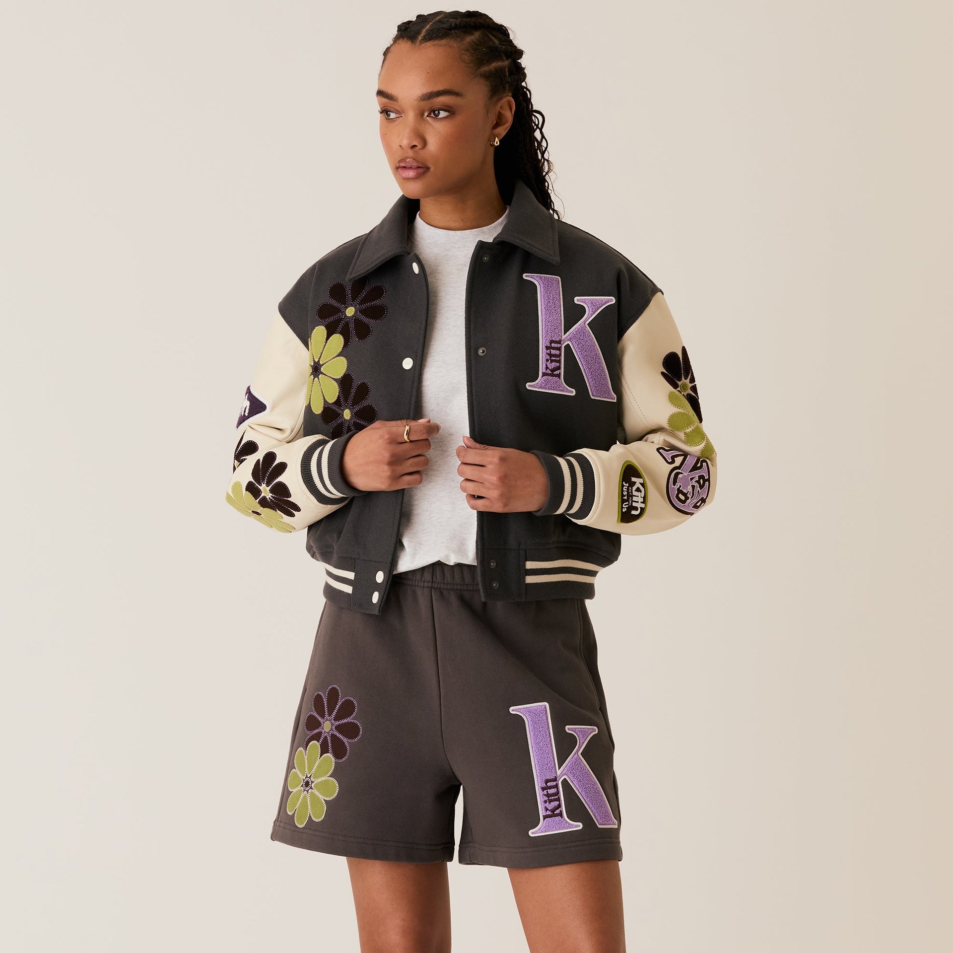 Kith Women Campbell Cropped Floral Varsity Jacket - Hematite PH