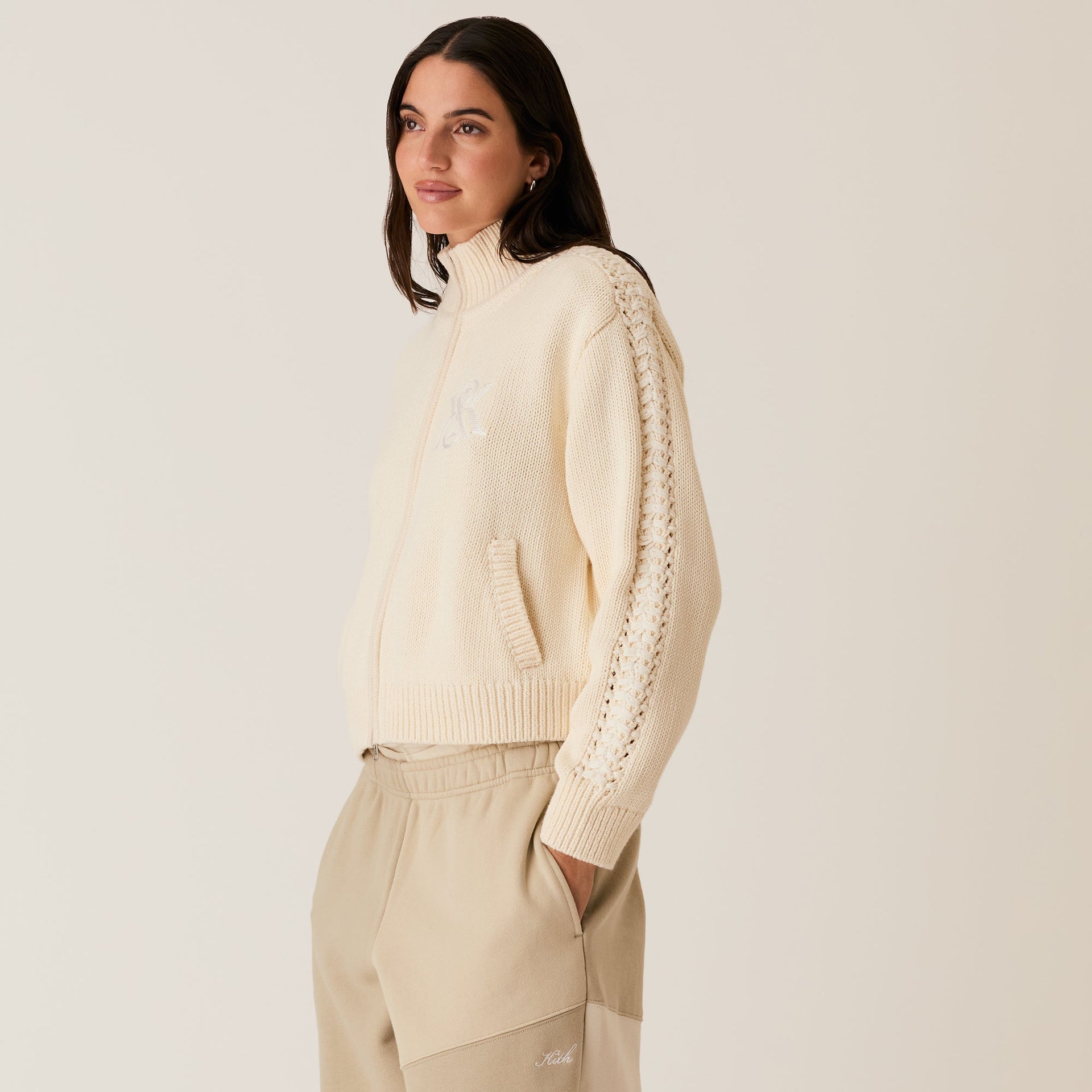 Kith Women Wyler Crest Full Zip Sweater - Sandrift