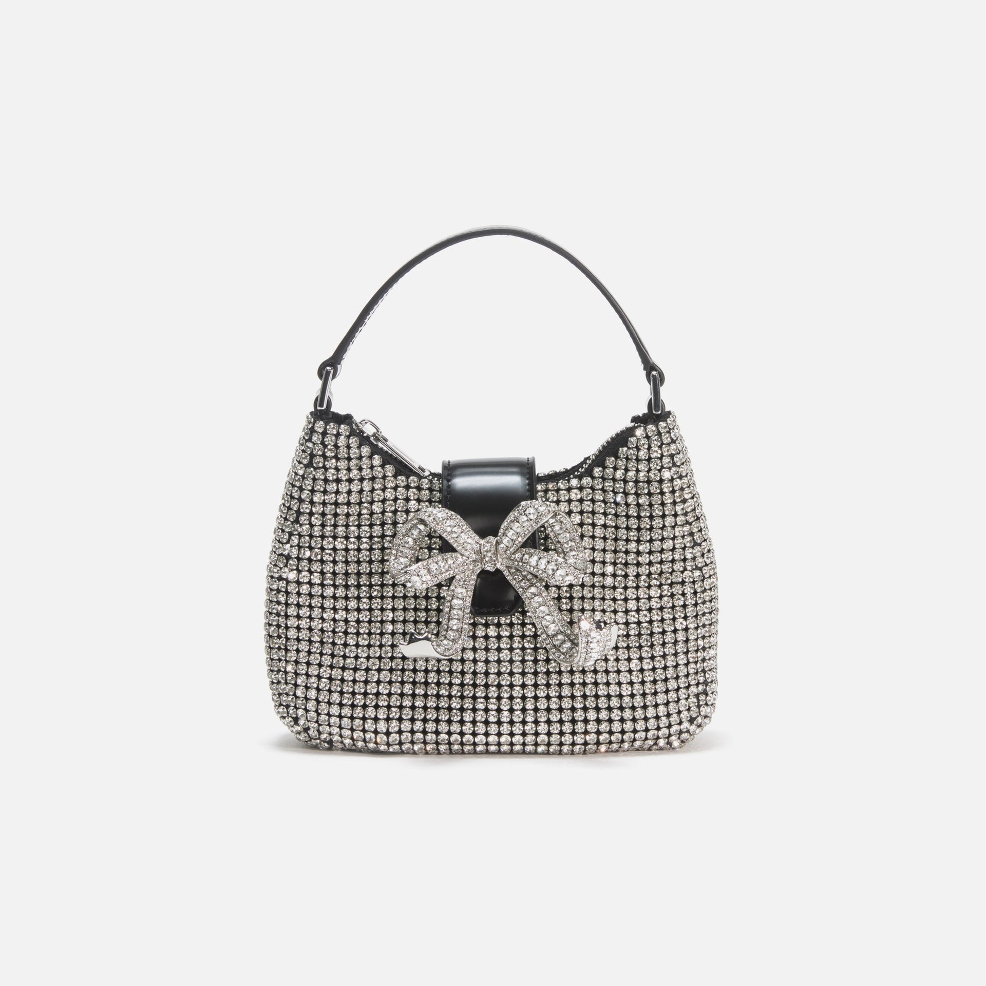 Self-Portrait Diamante Crescent Bow Bag - Silver