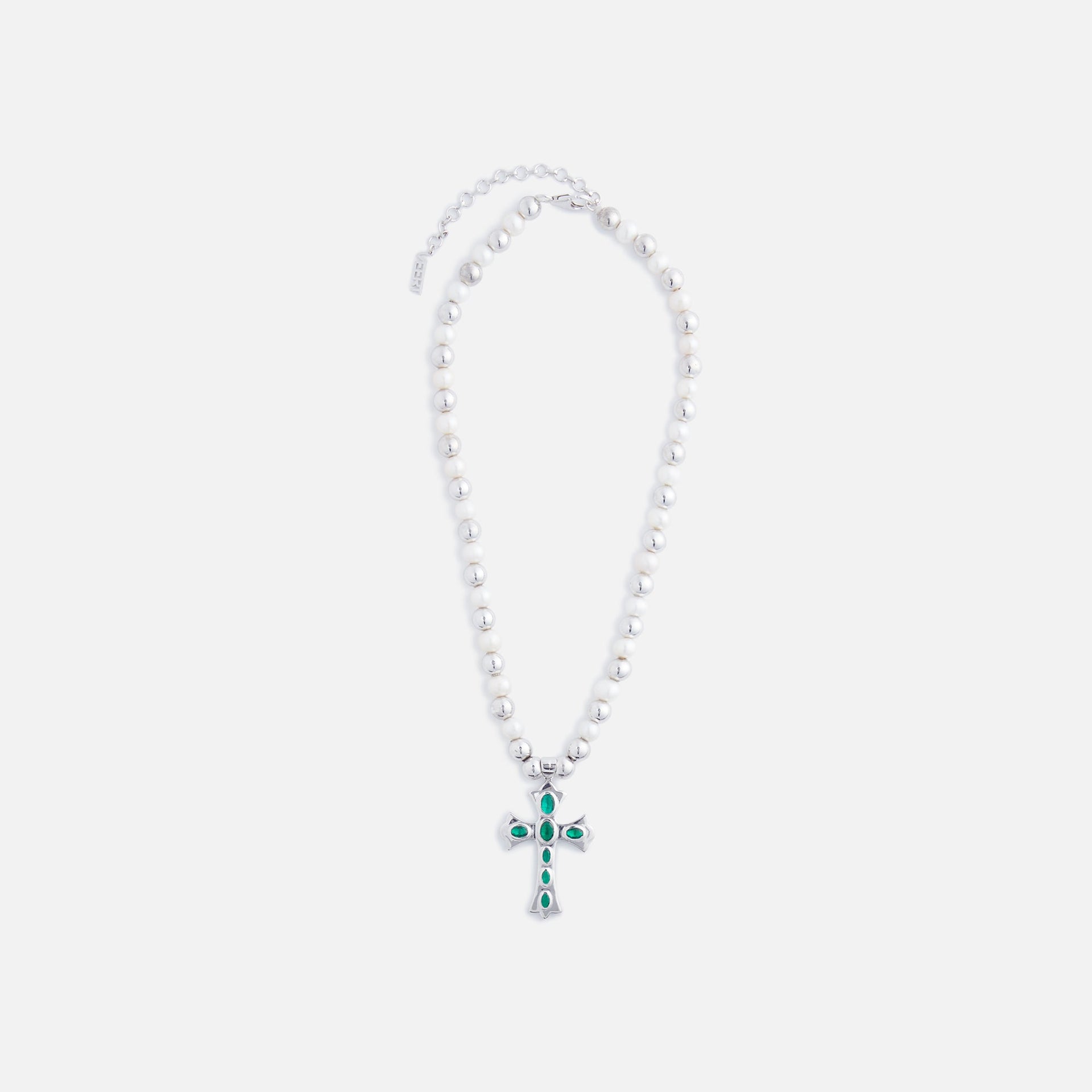 VEERT The Cross Freshwater Pearl Necklace - Green