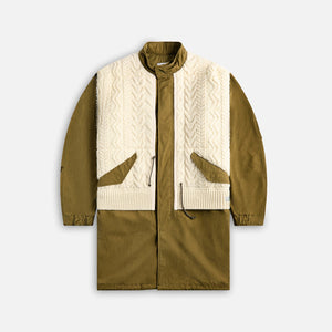 Junya Watanabe Man Cotton Weather Cloth Shetland Wool Aran Pattern Richmond Shirt - Green / White