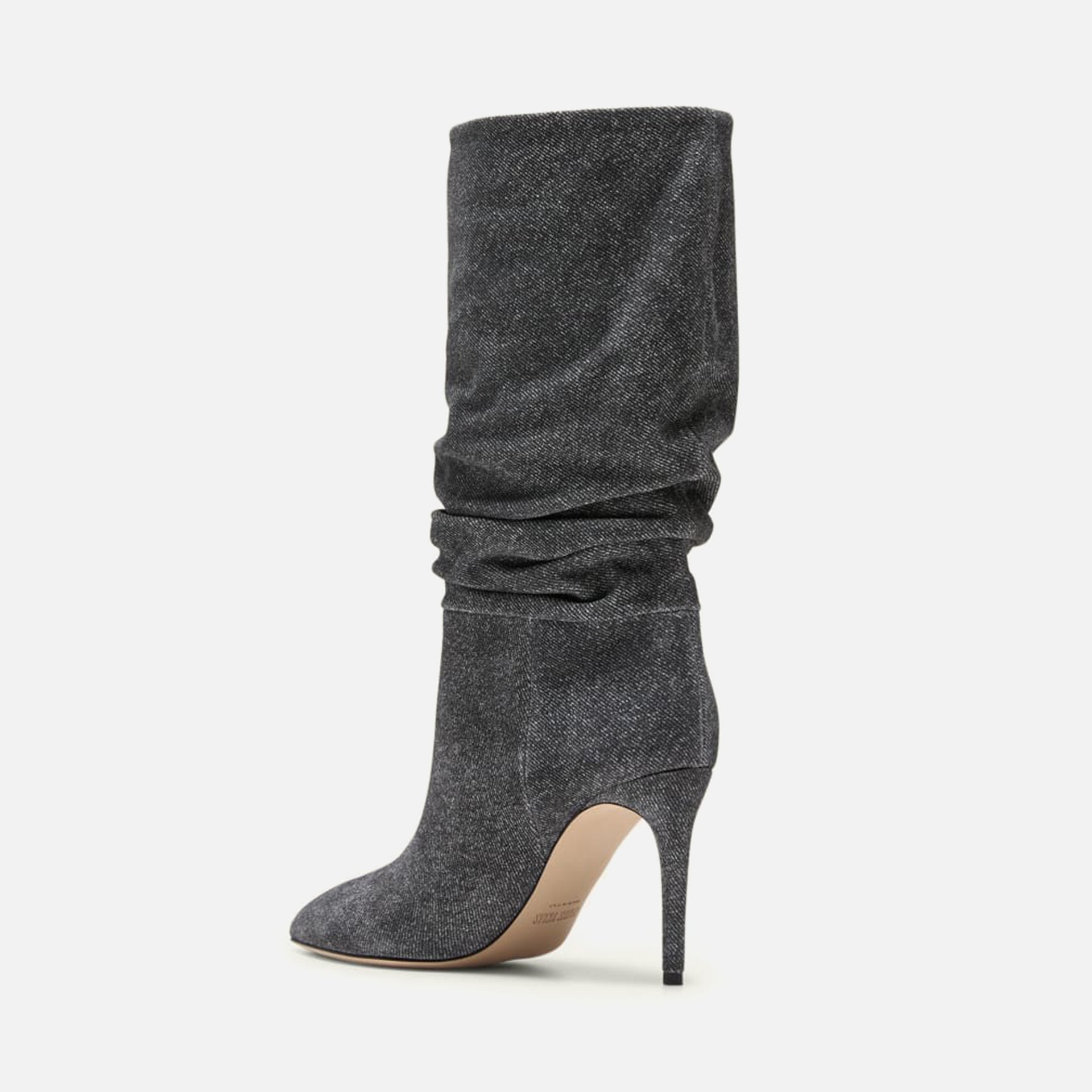 Paris Texas Slouchy Boot Heel 85 Calf Suede Denim Effect - Black