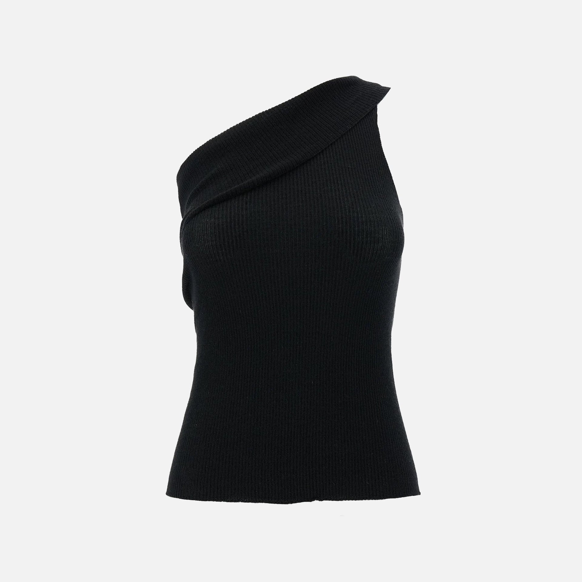 Rick Owens Athena Ribbed One-Shoulder Top - Black