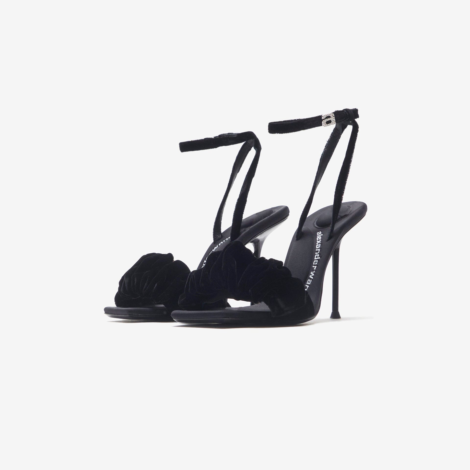 Alexander Wang Julie Velvet Scrunchie Ankle Strap Sandal - Black