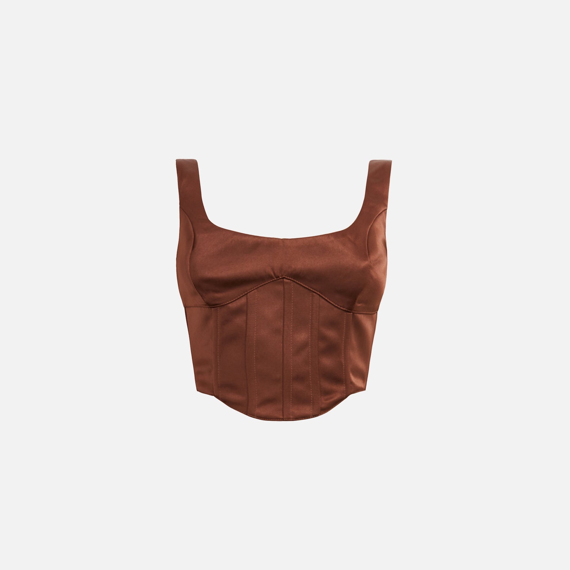 GUIZIO Satin Lace Up Bustier Top - Espresso