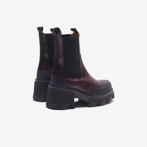 Ganni Cleated Heeled Mid Chelsea Boot - Burgundy