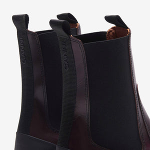 Ganni Cleated Heeled Mid Chelsea Boot - Burgundy