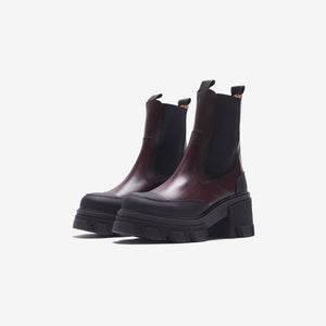 Ganni Cleated Heeled Mid Chelsea Boot - Burgundy