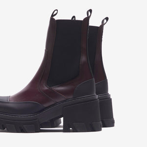 Ganni Cleated Heeled Mid Chelsea Boot - Burgundy