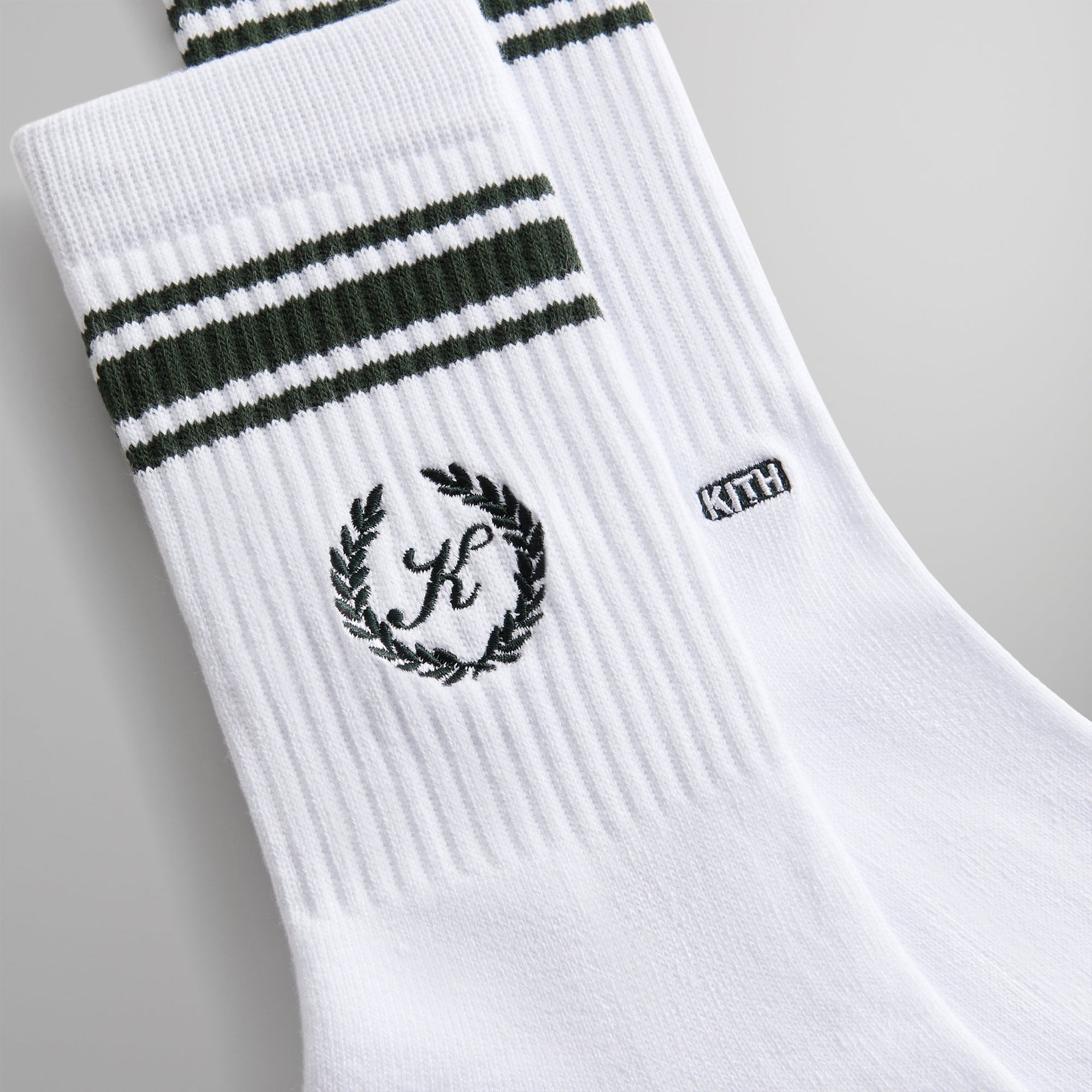 Kith Striped Script Laurel Logo Sock - White