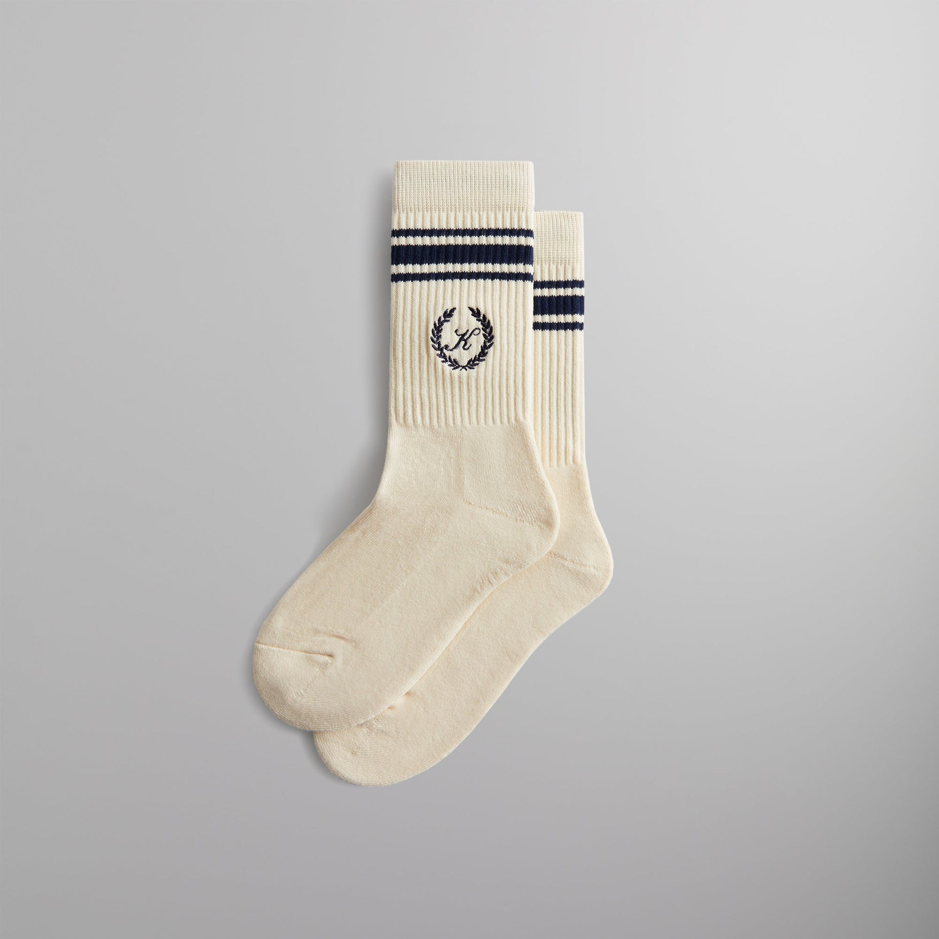 Kith Striped Script Laurel Logo Sock - Sandrift