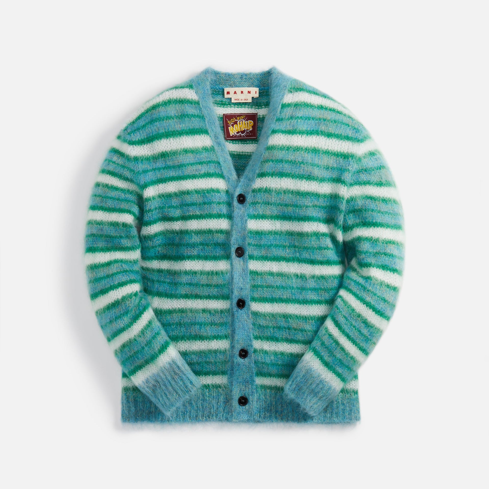 Marni Mix Yarn Mohair Wool V-Neck Sweater - Turquoise