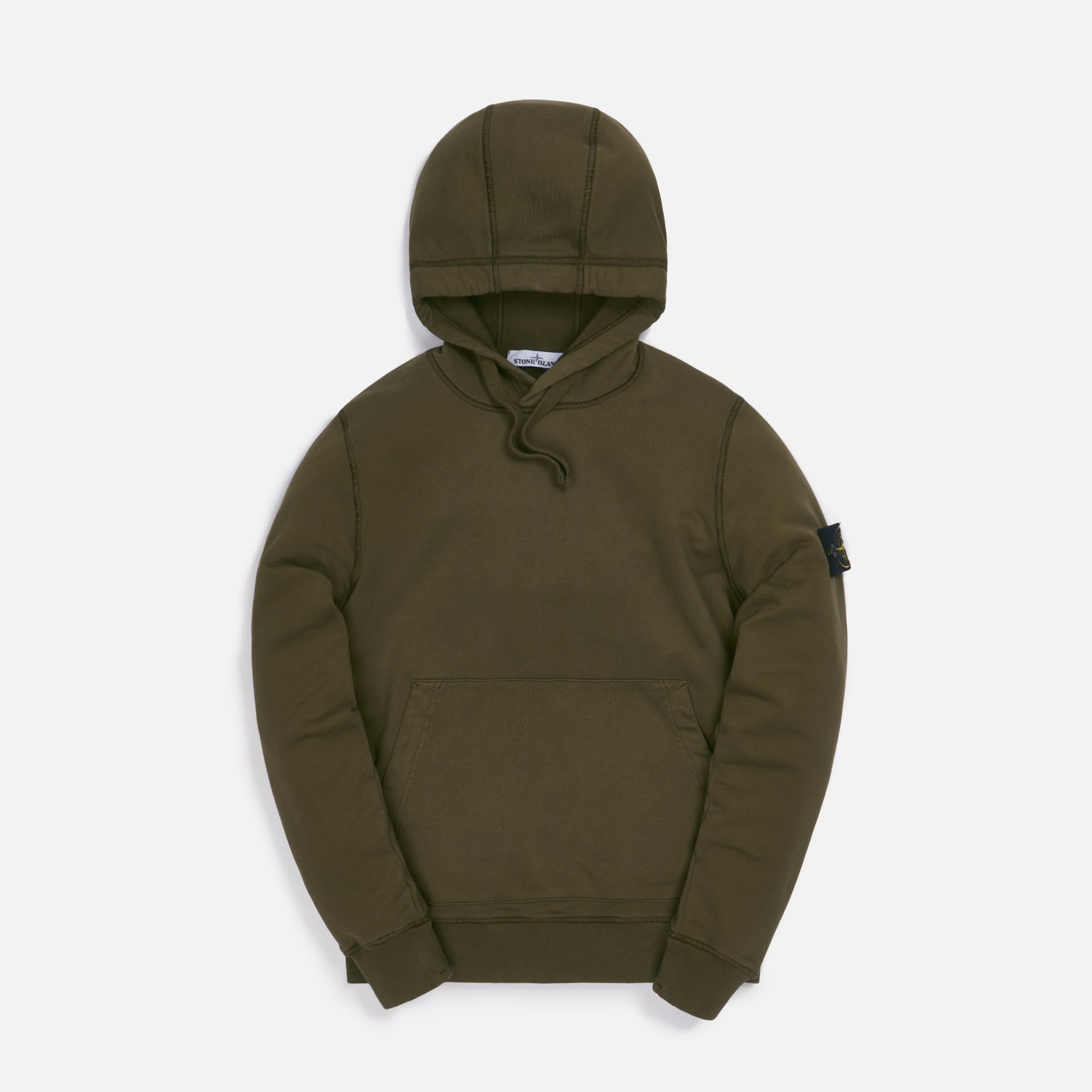 Stone Island Cotton Fleece Garment Dyed Hooded Sweatshirt - Olive