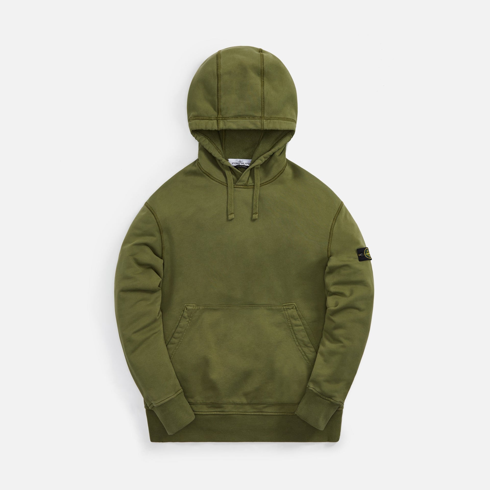 Stone Island Cotton Fleece Garment Dyed Hooded Sweatshirt - Olive