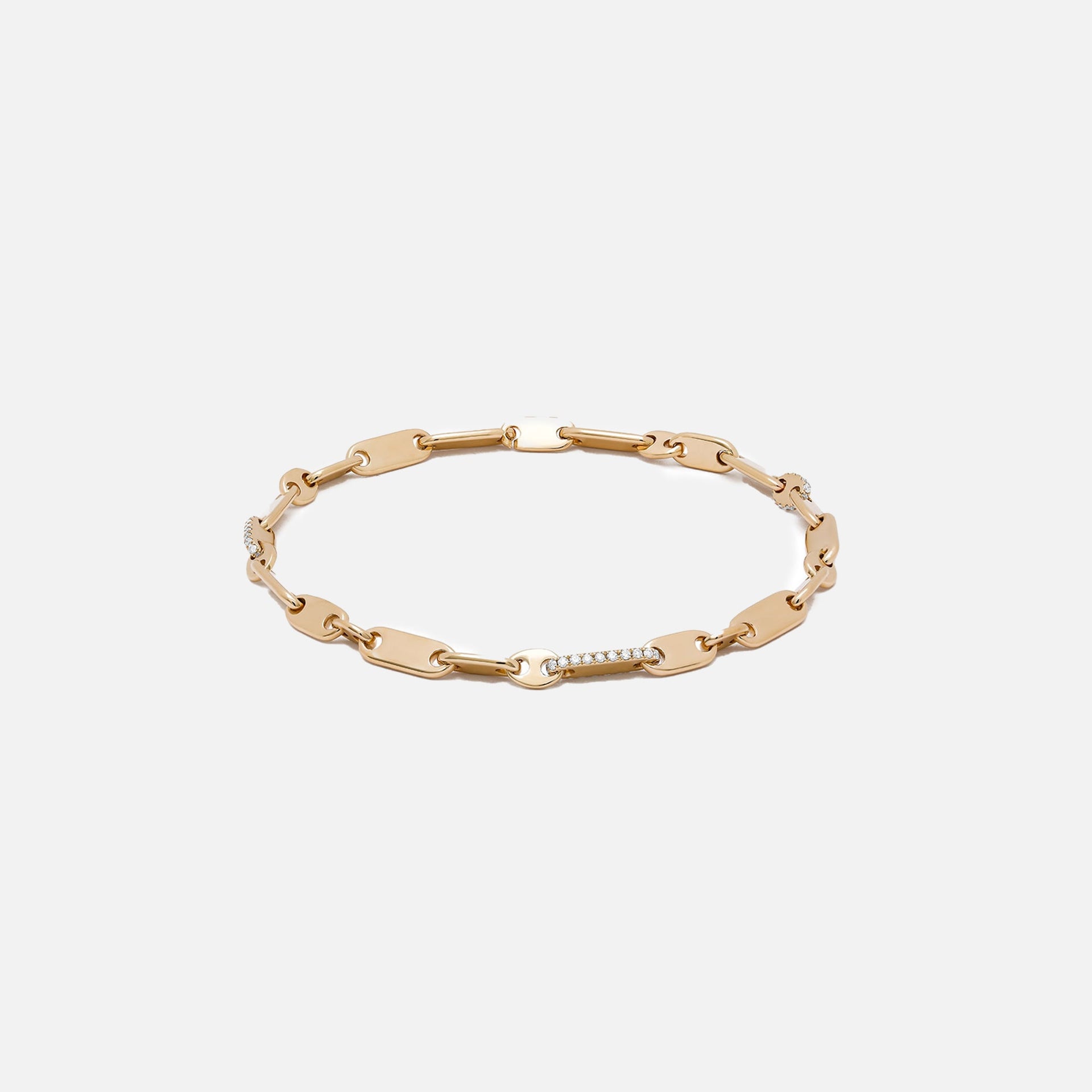 Maor Monolinka 4MM Bracelet in Yellow Gold with White Diamond Edging - Gold