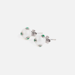 VEERT The Polka Dot Freshwater Pearl Earring Pair - White Gold / Green