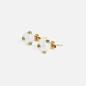 VEERT The Polka Dot Freshwater Pearl Earring Pair - Yellow Gold / Green